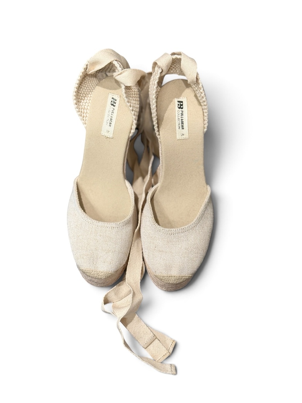 Pull&Bear Cream Espadrille Wedge Sandals with Ankle Wrap NWT